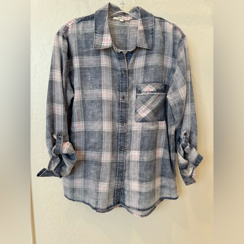 Splendid Blue Plaid Button-Down Top
